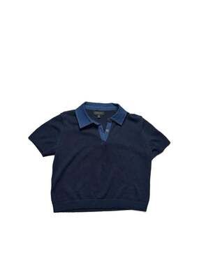 Banana Republic Navy Knit Short Sleeve Polo Sweater with Denim Collar Size M